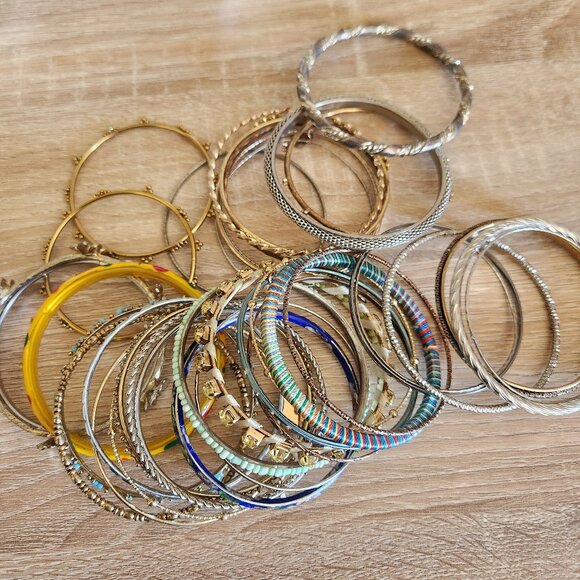 Large Blue & Silver Textured Boho Bohemian Gypsy Bangle Collection Lot Set - Picture 6 of 7